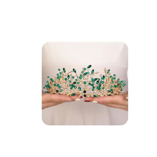 JWICOS Vintage Tiara Crown for Women Crystal Leaf Tiara Green Wedding Headpiece Tiara for Birthday Prom Party Queen Wedding Crown Hair Accessories for Women Costume (Green)