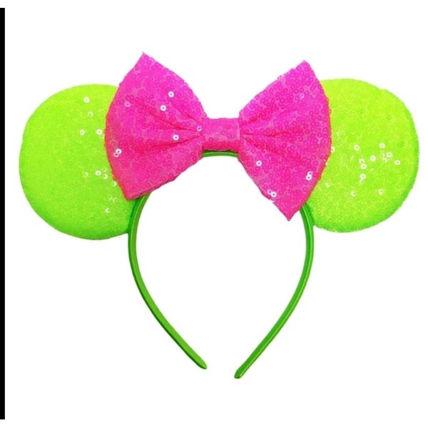 CLGIFT Red sparkle minnie ears, neon retro y2k minnie ears, neon pink yellow Mouse Ears,Classic Red Sequin Mickey Ears (Neon Pink/Green)