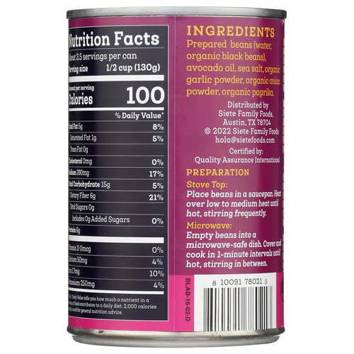 Siete Family Foods Refried Black Beans, 16 OZ