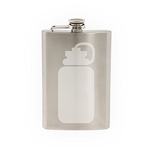 Fitness Gym Art #3 - Water Bottle Hydration Exercise - Etched 8 Oz Stainless Steel Flask