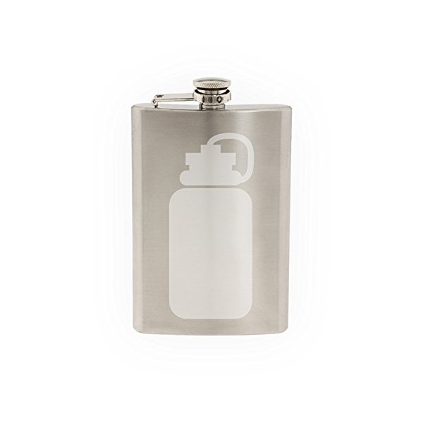 Fitness Gym Art #3 - Water Bottle Hydration Exercise - Etched 8 Oz Stainless Steel Flask