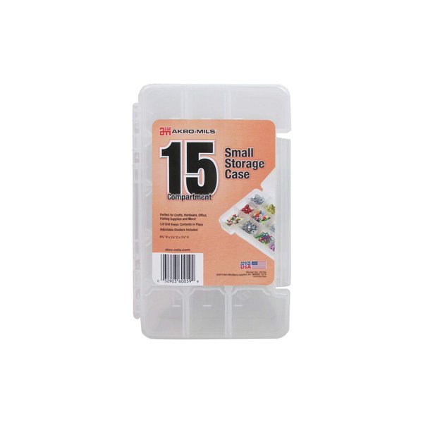 Akro-Mils 05705 Plastic Portable Parts Storage Case for Hardware and Crafts with Hinged Lid and 4 Adjustable Dividers, (8-3/8-Inch x 5-Inch x 1-5/8-Inch), Small, Clear