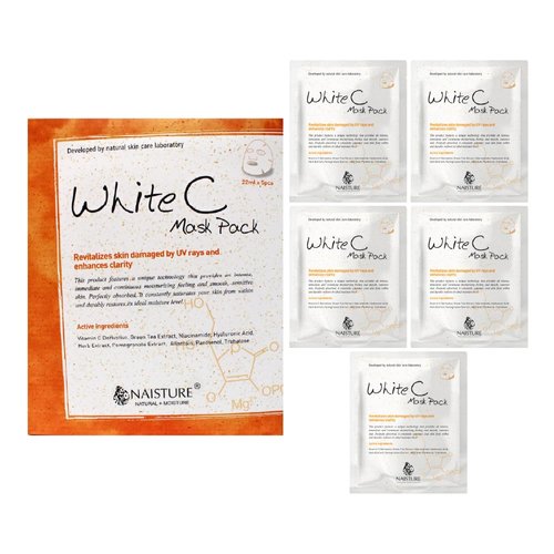 Naisture Premium Facial Sheet Mask -White C 5 Pack Korean Face Mask Skin Care- Hydration Skin Care Sheet Mask for All Skin Type & Home Spa Self Care Gift Masks for Women & Men