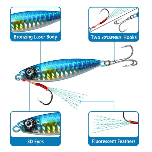 TRUSCEND Fishing Jigs Lures with Hand-Polished Colorfully Reflective Lead Fishing Spoons Glow Hard Swimbaits for Walleye Bass Trout Pike Tuna Salmon Freshwater & Saltwater Fishing Gear Gifts for Men