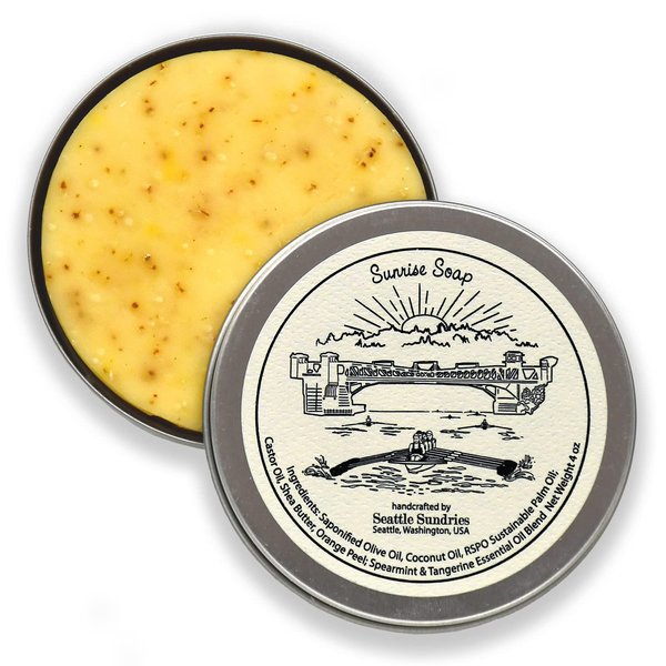Seattle Sundries Refreshing Citrus Mint Soap for Men & Women - 1 (4oz) Moisturizing Shea Butter Bar Soap in a Low Waste Gift Tin - Rowing Gift Idea from