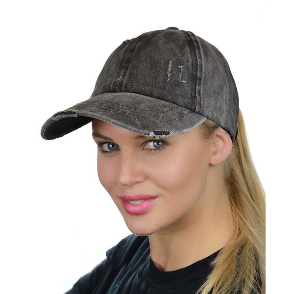 C.C Ponycap Messy High Bun Ponytail Adjustable Mesh Trucker Baseball Cap Hat, Ladder Black