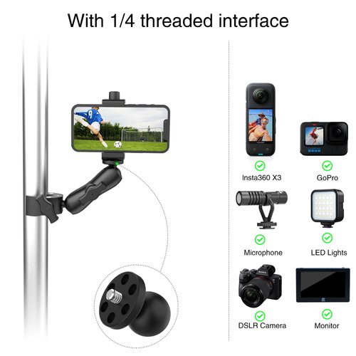 Taisioner Super Camera Clamp Mount 3.6" Socket Arm 360°Ball Head Magic Arm 1/4" Thread for Canon Nikon/Digital Camera/DSLR/Gopro/Insta360/LED Light(Gopro Adapter,Phone Holder)