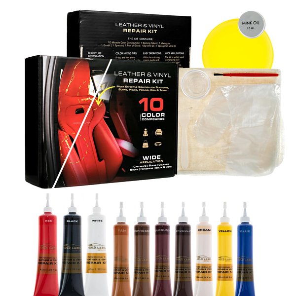 Gold Label Detailing Premium Vinyl and Leather Repair Kit - Restore Furniture, Jackets, Sofas, Car Seats, and Boats Effortlessly. Match Any Color, Repair Any Material with Super Easy Instructions