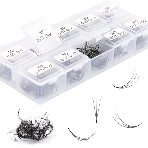1000 Pcs Loose Fans Eyelash Extensions Handmade Pomade Lash Fans 3D 0.07mm D Curl Loose Fans Lash Extensions 8-15mm Mixed Length Loose Lash Fans Eyelash Fans Lash Extensions(3D 0.07 D 8-15 mix)