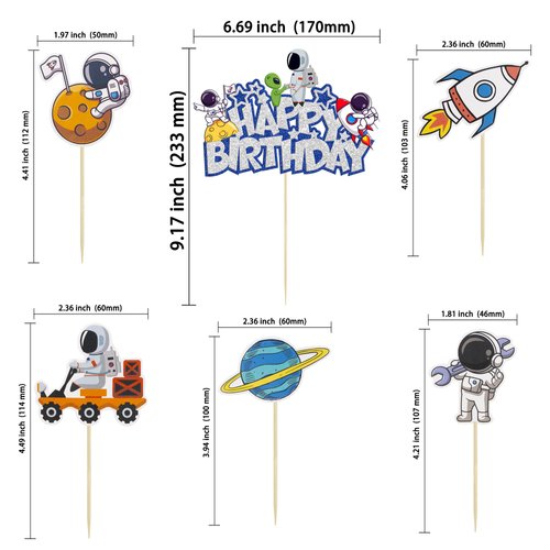 Gyufise 21Pcs Space Cupcake Toppers Planet Rocket Spaceship Trip to the Moon Space Birthday Cake Toppers for Universe Outer Space Theme Baby Shower Kids Birthday Party Decorations Supplies