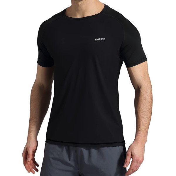 VAYAGER Men's Swim Shirts Rash Guard UPF 50+ T Shirts Quick Dry Loose Fit Water Surfing Shirt(Black-M)