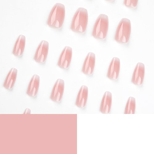 Medium Press on Nails Square with Pink and White Gradient Fake Nails Design Full Cover Stick on Nails Glossy Artificial False Nails with Glue on Nails for Women 24PS