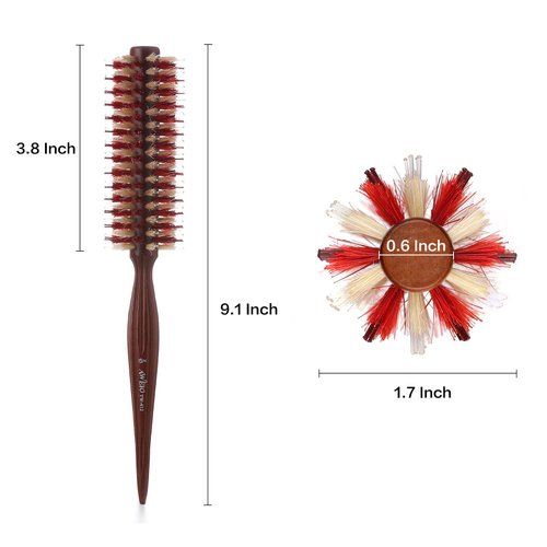 PERFEHAIR Small Round Boar & Nylon Bristle Hair Brush for Blow Drying Beard, Bangs,Short, Thin, Fine Hair, 1.7 Inch, Roll Styling Hairbrush with Natural Wooden Handle for Women & Men