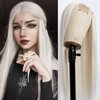 EVLYNN Platinum Blonde Synthetic Lace Front Wigs Silky Straight Platinum White Heat Resistant Replacement Wigs Glueless Lace Wigs for Party Cosplay Daily Wear 24inch