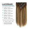 Lacer Hair Extensions Clip in Human Hair Ombre Chocolate Brown to Caramel Blonde with Brown Roots 120g 7pcs Remy Human Hair Extensions Clip in Real Natural Hair Extensions Straight 16 Inch