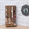Ikee Design Wooden Rotating Two-Sided Jewelry Display Stand, Rotating Organizer with 32 Hooks for Store, Earring Display with Hooks, KeyChain Display, Brown color, 9 W x 7.5 D x 16.5 H in