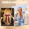 2Pcs Silky Satin Hair Bows for Women Hair Clip Hair Ribbon Ponytail Holder Accessories Slides Metal Clips Hair Bow for Girls Toddlers Teens Kids-Beige/Red