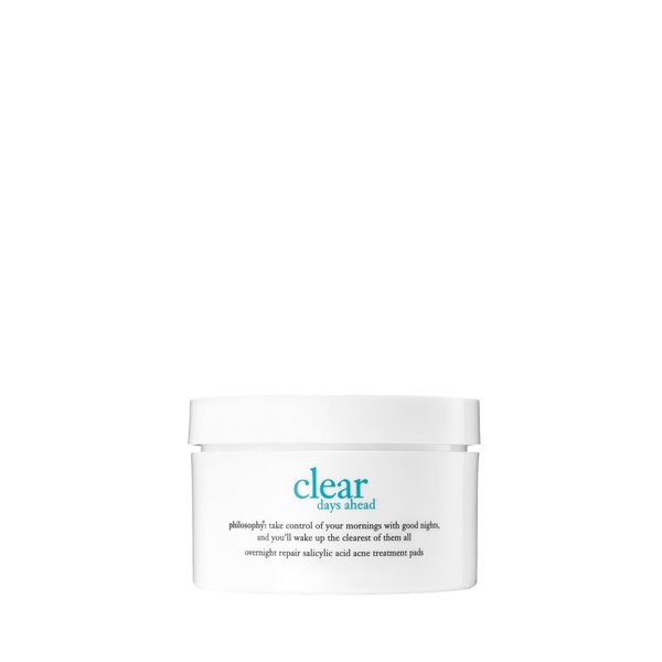 philosophy clear days ahead overnight repair acne treatment pads - with salicylic acid - remove dead skin cells to keep pores clear and prevent future breakouts - 60 ct.