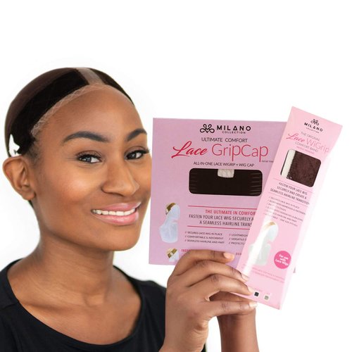 MILANO COLLECTION Lace WiGrip & Lace WigCap Combo, Premium Lace Wig Cap & Wig Band for Women, Adjustable, Reinforced Swiss Lace by HAIRLINE, Secure Velvet Headband, Brown