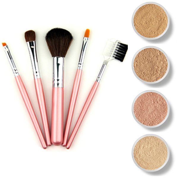 TRY ME KIT w/MINI BRUSH SET (FAIR 2 & PINK BISQUE) Mineral Makeup Sample Size Matte Foundation Bare Skin Powder