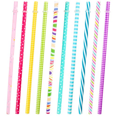 JANYUN 40 Pieces Reusable Straws BPA-Free 9" Colorful Printing Hard Platic Stripe Drinking Straw for Mason Jar Tumbler Family or Party Use Cleaning Brush Included Random Style (Casual Style)