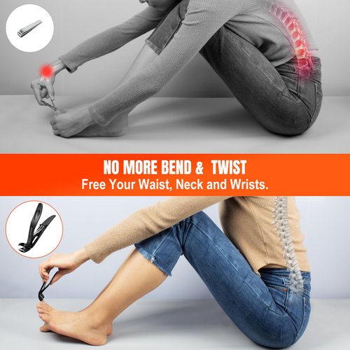 Angled Head Nail Clippers for Thick Nails for Seniors - DRMODE Ergonomic Toenail Clippers for Thick Nails with Wide Opening, Premium Steel Nail Cutter Trimmer for Men Women with Catcher - Black