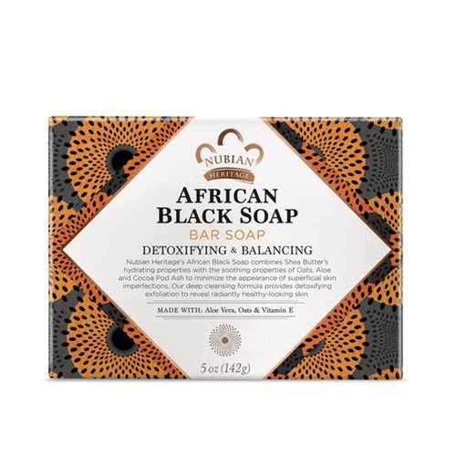 Nubian Heritage African Black Soap With Shea Butter Oats and Aloe Deep Cleansing 5 Oz (5 Pack)