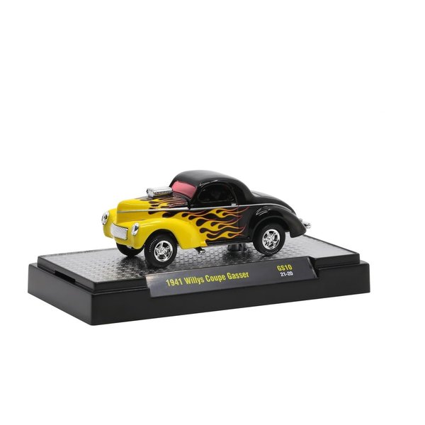 M2 1941 Willys Coupe Gasser Black with Yellow Flames Limited Edition to 6050 Pieces Worldwide 1/64 Diecast Model Car Machines 31600-GS10