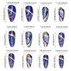 Vezocim Press on Almond Nails-24Pcs Glossy Full Cover Acrylic Purple Glitter Fake Nails with Gold Line Designs Artificial Medium False Nails Fake Nails Glue Stick on Fingernails for Women Girls