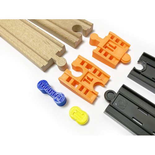 TrainLab Adapter Compatible with Intelino J-1 Smart Train Tracks and Thomas Brio Wooden Railway (2pcs) (Orange)