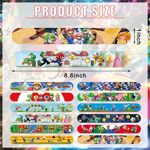 98 PCS Mario Party Favor Set, Mario Birthday Party Supplies Includes 48 PCS Slap Bracelets 50 PCS Stickers for Kids Birthday Party Decorations