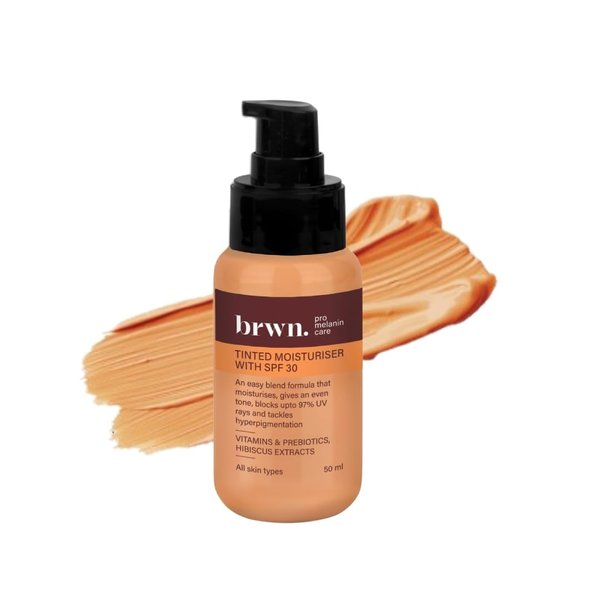 brwn. pro melanin care Tinted Moisturizer For Face, 50Ml | Skin Tint With Spf 30 Bb Cream With Vitamins And Prebiotics | Lightweight & Easy Blend | Dewy Finish Suitable For All Skin Types | Almond
