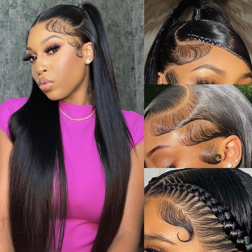 miniask 30 Inch 13x6 HD Lace Front Wigs Human Hair Straight 180% Density Pre Plucked Lace Front Wigs 13x6 Frontal Wigs for Black Women Human Hair Glueless 13x6 Human Hair Wig Straight Lace Wig