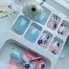 Short Press on Nails Square Fake Nails with Flower Designs Light Blue Acrylic Nails Stick on Nails Solid Color False Nails Cute Spring Press on Nails Glossy Artificial Nails for Women Manicure 24Pcs