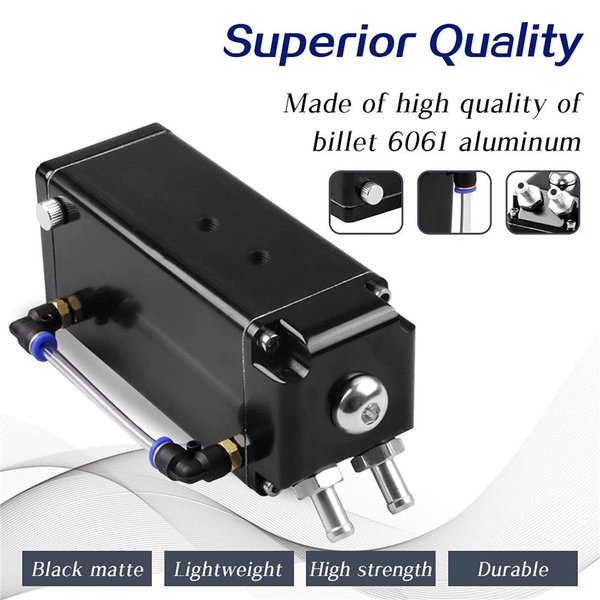 RULLINE Oil Catch Can Square Shape Aluminum Reservoir with Breather Filter 500ML Black