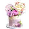 Flower Happy Birthday Cake Toppers Gold Acrylic Dessert Cupcakes Toppers Party Decoration Supplies 6 Pcs