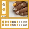 Fall Fake Nails Short Press on Nails Square Yellow Leaves Full Cover Design Glue on Nails Autumn Maple Leaf Acrylic Nails Thanksgiving Nails Winter False Nails for Women Girl 24 Pcs