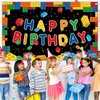 Ledander Birthday Banner Backdrop for Kids - 71 * 43in Happy Birthday Photography Background Party Decorations for Boys Girls, Building Blocks Theme Birthday Hanging Decoration Party Supplies (Black)