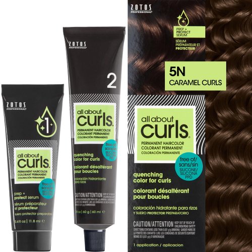 All About Curls 5N Caramel Curls Permanent Hair Color (Prep + Protect Serum & Hair Dye for Curly Hair) - 100% Grey Coverage, Nourished & Radiant Curls