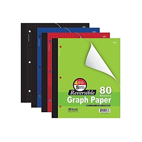 Bazic 4/5 Reversible Graph Paper, 8" 1/2 X 11", 80 Sheets (Assorted Colors)