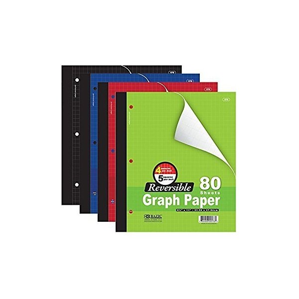 Bazic 4/5 Reversible Graph Paper, 8" 1/2 X 11", 80 Sheets (Assorted Colors)