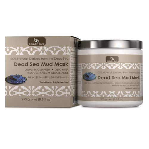 Beauty Aura Dead Sea Mud Mask - 250 Grams (8.8 fl oz) - 100% Natural - Paraben & Sulphate Free- Deep Cleanses & Detoxifies The Skin – Pomotes visibly Lesser pores and Clearer Skin.*