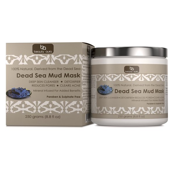 Beauty Aura Dead Sea Mud Mask - 250 Grams (8.8 fl oz) - 100% Natural - Paraben & Sulphate Free- Deep Cleanses & Detoxifies The Skin – Pomotes visibly Lesser pores and Clearer Skin.*