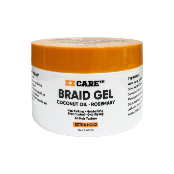 EZCARE Braid Gel Coconut Oil/Rosemary/Non-Flaking/Moisturizing/Frizz Control/Grip Styling/All Hair Texture/Extra Hold (8 oz.)