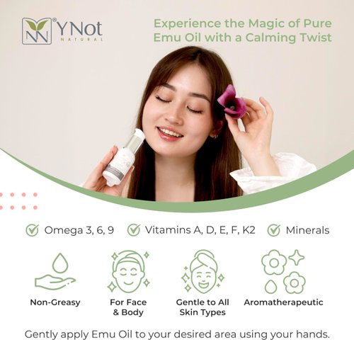 Emu Oil Pure Skin Moisturizer - Nail, Body, Face, Scalp & Hair Moisturizer with Omega 3, 6, 9, Vitamins, & Minerals - Australian Emu Oil for Skincare by Y-Not Natural - 60mL, Lavender