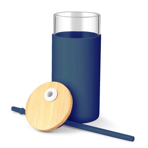 Tronco 20oz Glass Tumbler Glass Water Bottle Straw Silicone Protective Sleeve Bamboo Lid - BPA Free (Blue Horizon/ 1 Pack)