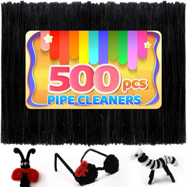 Iooleem 500pcs Black Pipe Cleaners, Chenille Stems, Pipe Cleaners for Crafts, Pipe Cleaner Crafts, Art and Craft Supplies.