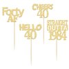 Gyufise 24Pcs Gold Glitter Straight Outta 1984 40th Birthday Cupcake Toppers Hello 40 Forty Cake Picks Decorations for 40th Birthday Anniversary Retirement Party Supplies