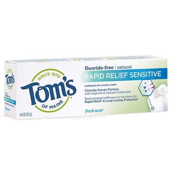 Tom's of Maine Rapid Relief Sensitive Natural Toothpaste 4 Ounce (Pack of 3)