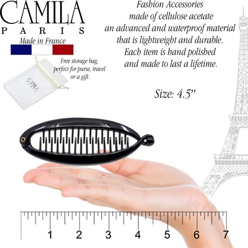Camila Paris NV137 4.5 inch French Banana Clip Hair Comb Classic Girls Updo Flexible Ponytail Holder Interlocking Banana Combs, Fashion Durable Styling Hair Accessories for Women, Made in France
